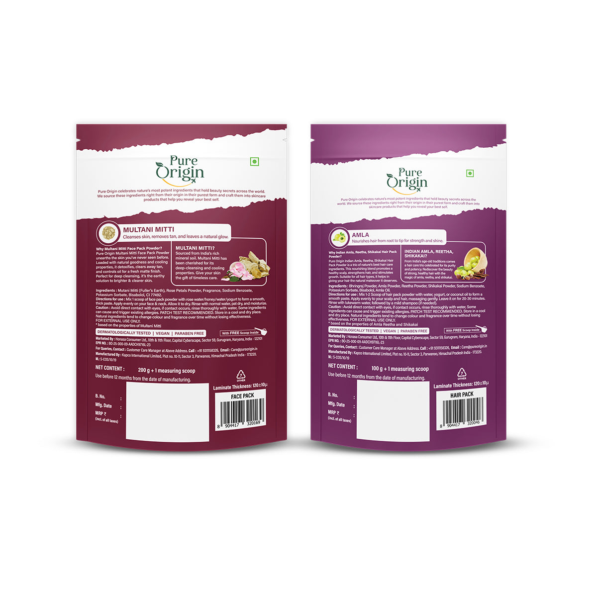 Indian Amla Reetha Shikakai + Indian Multani Mitti Face and Hair Pack Combo