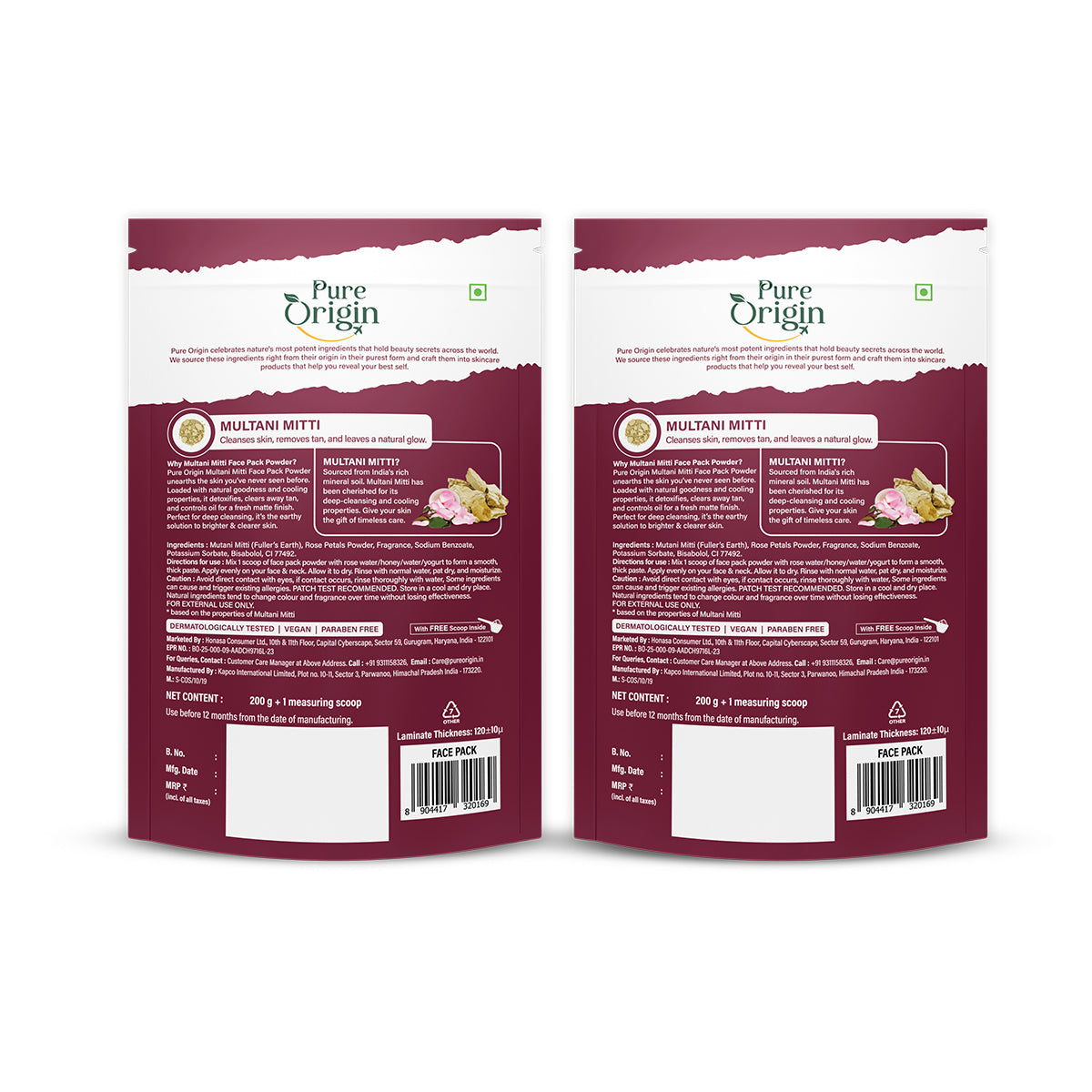 Multani Mitti & Rose Face Pack Powder | Pack of 2