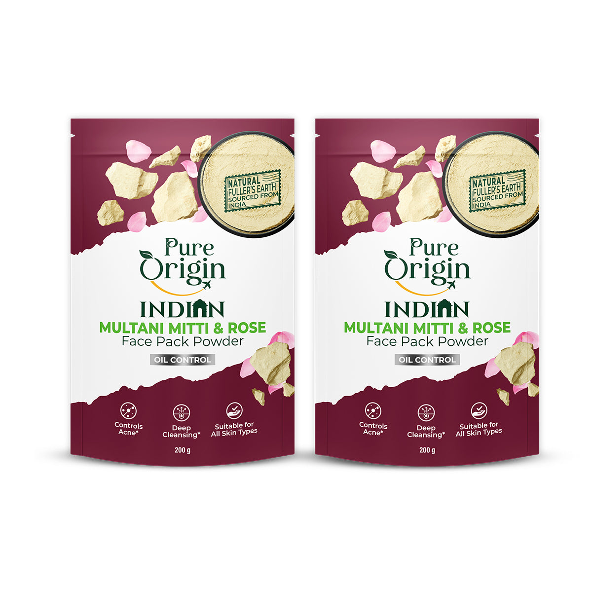 Multani Mitti & Rose Face Pack Powder | Pack of 2