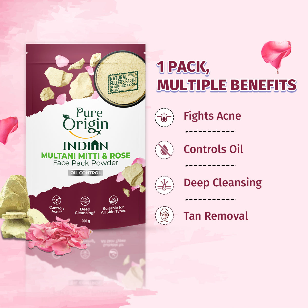 Multani Mitti & Rose Face Pack Powder