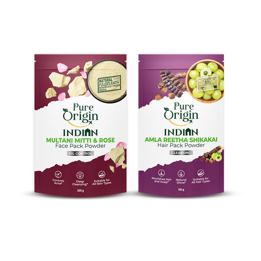 Indian Amla Reetha Shikakai + Indian Multani Mitti Face and Hair Pack Combo