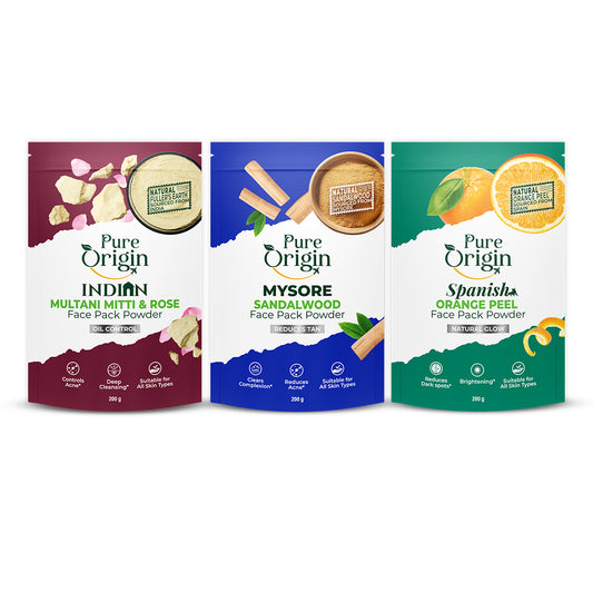 Multani Mitti, Mysore Sandalwood and Spanish Orange Face Pack Powder Combo
