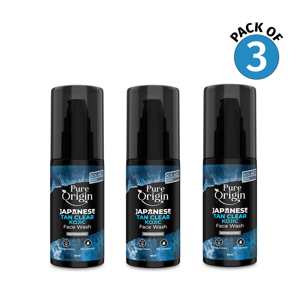 Pure Origin Japanese Tan Clear Kojic Face Wash pack of 3